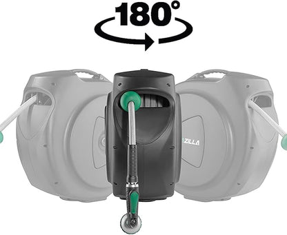 Retractable Garden Hose Reel, 100Ft x 1/2" Durable Wall Mounted Water Hose Reel with 180¡ãSwivel Bracket, 9 Pattern Sprayer, 6Ft leader hose,Smooth Automatic Rewind, Any Length Lock.