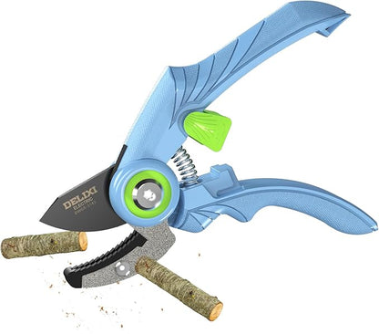 DELIXI Pruning Shears Anvil Garden Clippers, 1/2-Inch Cut Capacity Hand Pruners, Stainless Steel Blade with Non-Stick Coating, Ergonomic Small-Hand Design for Dry and Hard Branches