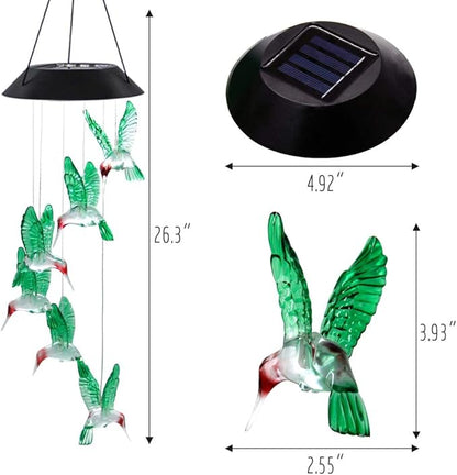MorTime LED Solar Hummingbird Wind Chime, 25" Mobile Hanging Wind Chime for Home Garden Decoration, Automatic Light Changing Color(Hummingbird)