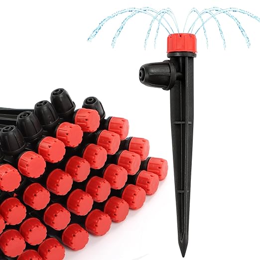 RedChili 25 Pieces Drip Emitters for 1/4" Drip Irrigation Tubing, Adjustable 360 Degree Stream Drip Emitters with Stake 360° Full Circle 8 Hole Stream Emitters Garden Irrigation Micro Drippers