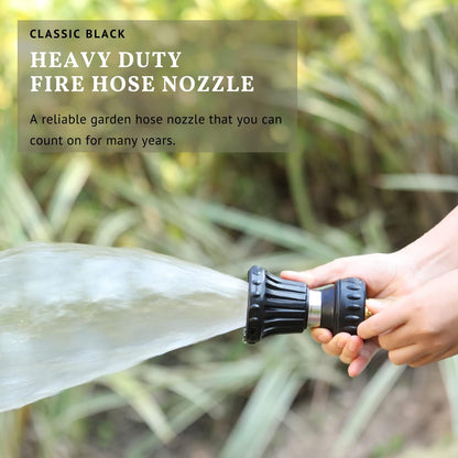 HOSUN Fire Hose Nozzle for Garden Hose, Heavy Duty Fireman Style Garden Hose Nozzles, Leak Proof & Adjustable Water Nozzle High Pressure, Best for Watering Plant & Lawn, Washing Car & Pet (Black)