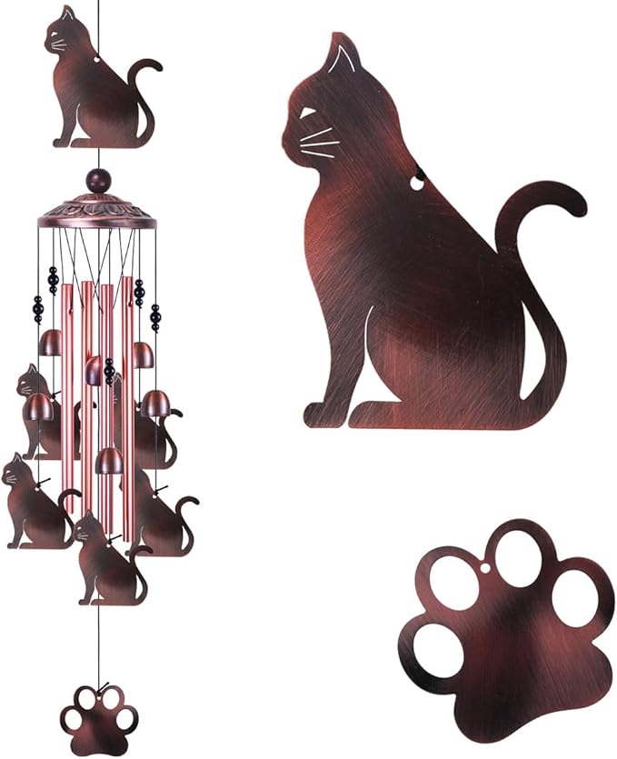 Cats Wind Chimes Outdoor/Indoor Decor - 36 Inch Metal Musical Wind Bells, Mobile Romantic Kitten Wind Catcher, Outdoor Cats Wind Chimes Gifts for Mom, Home, Balcony, Trees, Festival Garden Decoration
