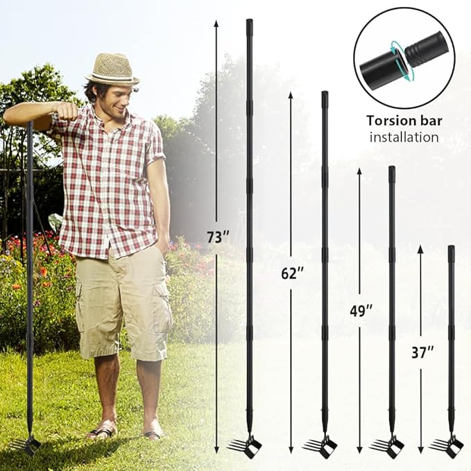 Upgraded Hula Hoe and Garden Hoe, Stirrup Hoe with Adjustable Handle for Weeding Digger loosening Soil Metal Garden Cultivator Hula Hoe with Rake Tiller Cultivator (30-62 Inch)