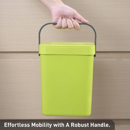 EKO Puro Wall-Mounted Trash Can with Lid, 1.32 Gal / 5L Hanging Trash Can, Small Kitchen Compost Bin for Counter Top, Mini Food Waste Bin (Green)