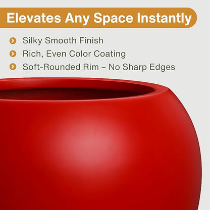 Globo Large Fiberstone Plant Pot, Large Planters for Indoor Plants, Outdoor Planters for Porch (Red, 16" D x 12.8" H)