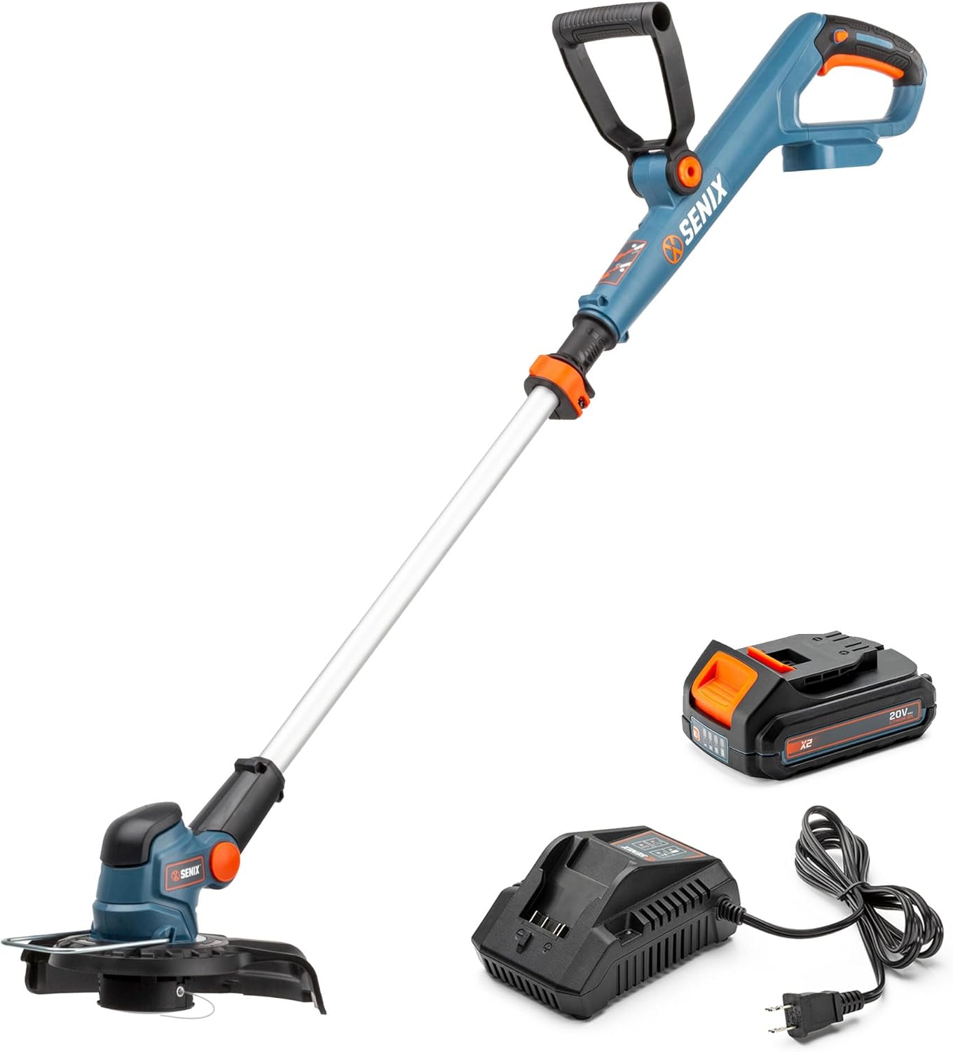 SENIX 20V 10" Cordless Weed Wacker, String Trimmer, Telescoping Rotating Shaft, Adjust Head & Assistant Grip, Auto Line Feed w/ 2.5Ah Battery & Charger, GTX2-M