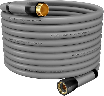 YOTOO Heavy Duty Hybrid Garden Water Hose 5/8-Inch by 100-Feet 150 PSI Kink Resistant, Flexible with Swivel Grip Handle and 3/4" GHT Solid Brass Fittings, Gray