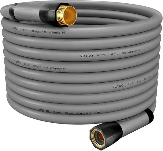 YOTOO Heavy Duty Hybrid Garden Water Hose 5/8-Inch by 100-Feet 150 PSI Kink Resistant, Flexible with Swivel Grip Handle and 3/4" GHT Solid Brass Fittings, Gray