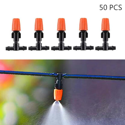 Three-Way Atomizing Nozzle 1/4 Inch, 50 Pcs Adjustable Micro Spray Emitters, Drip Irrigation Parts Accessories for Patio Lawn Greenhouse Vegetable Irrigation Supplies