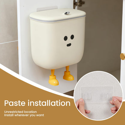 9L Kitchen Compost Bin for Countertop or Under Sink - Hanging Small Trash Can with Lid for Cupboard/Bathroom/Bedroom/Office/Camping, Mountable Indoor Compost Bucket (White)