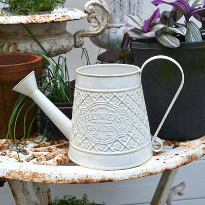 Cute Small Watering Can Indoor Plants Garden Metal Decorative Watering Cans for Outdoor Plants Bonsai Outdoor Garden Flower Decorative (White, 1.5L, 50.7 Oz)