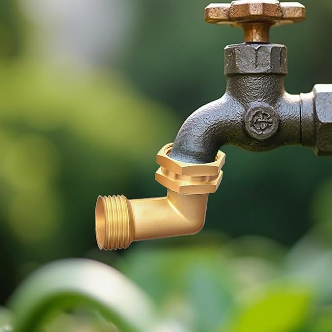 Garden Hose Elbow Connector 90 Degree Brass Hose Elbow Fitting Quick Swivel Connect Adapter Thread Size 3/4" FHT x 3/4" MHT (2 SETS)