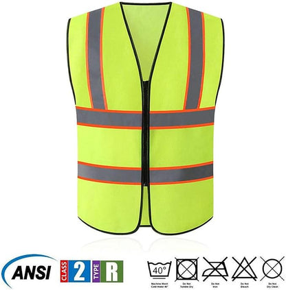 Tekware Safety Vest with High Reflective Strips, Pack of 10 Bright Neon Color Construction Protector with Zipper