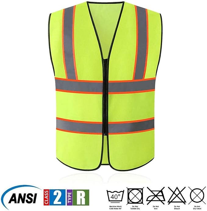 Tekware Safety Vest with High Reflective Strips, Pack of 10 Bright Neon Color Construction Protector with Zipper