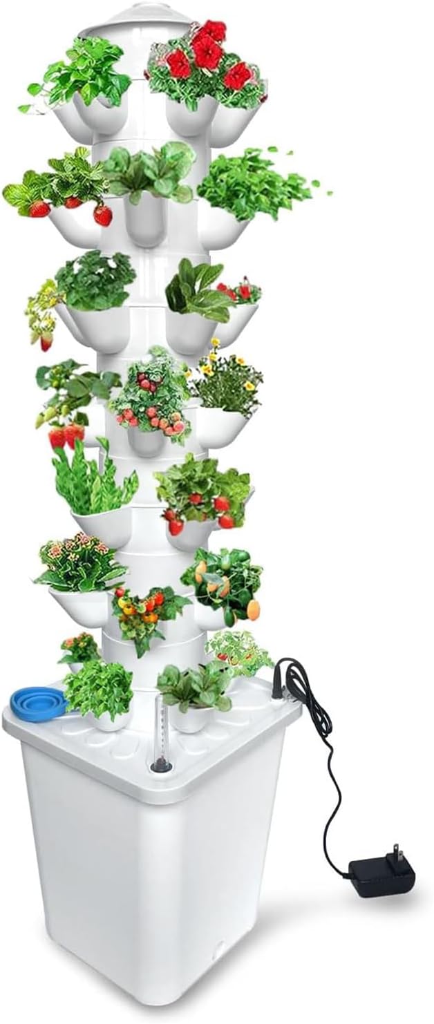 7 Layer 35 Pots Vertical Hydroponic Tower System, Hydroponic Grow Tower Kit with Water Pump & Timer Including & Smart Plug, for Vegetable Herb Fruit, Gardening Lover Plants Grow Kit Tower