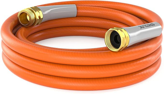 SPECILITE Garden Water Hose 10 ft x 5/8 in, Heavy Duty Leader Pipe Extension, Flexible, Lightweight Kink-less,Hybrid Rubber, with 3/4" Brass Fittings, Orange