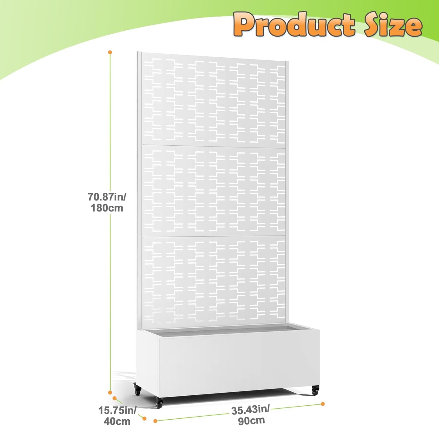 Metal Raised Garden Bed with Trellis, 2-in-1 Planter Box & Privacy Screen for Climbing Plants, Outdoor Standing Flower Bed with Drainage Holes, 35.4" L x 15.7" W x 70.1" H, White-Brick