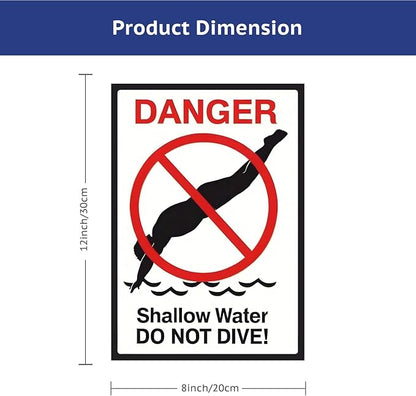 Shallow Water Do Not Dive No Diving Allowed Tinplate Pool Sign - Splash-Proof Outdoor Metal Decor for Backyard Safety & Pool Rules