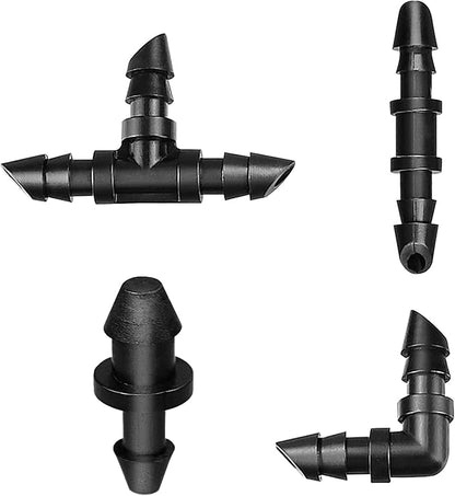 1/4 Inch Drip Irrigation Fittings Kit, 130 Pieces Drip Irrigation Parts for 1/4" Irrigation Tubing for Garden Lawn, Drip Line Barbed Connectors - 60 Couplings, 40 Tees, 20 Elbows, 10 End Plugs