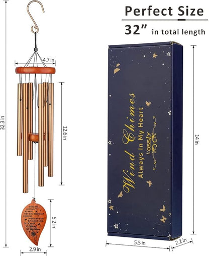 32" Memorial Wind Chimes, Bereavement Gift,in Memory of Loved One Loss of Mother Father，Home Decor Garden Patio Outdoor-Golden
