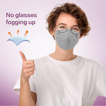 Miuphro KN95 Face Mask 50 Pack, Disposable Respirator Masks, 5 Layer Design Safety Mask for Protection, Ideal for Men and Women (Grey)