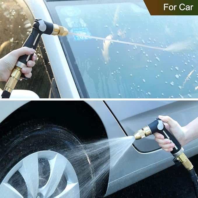 FANHAO Garden Hose Nozzle with High Pressure Jet, 100% Heavy Duty Metal Water Hose Sprayer, Thumb Flow Control, On Off Valve, Adjustable Spray Patterns for Garden Watering, Car and Pet Washing