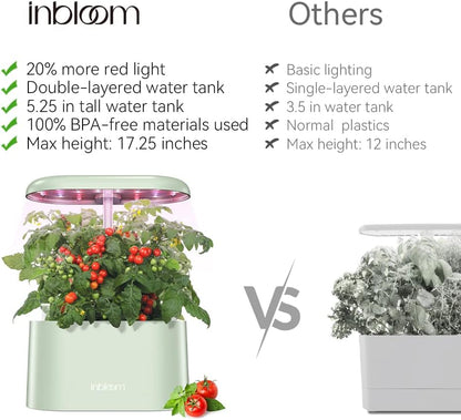 inbloom Hydroponics Growing System Kit Indoor Garden with LED Grow Light and Pod Kit, Plants Germination Kit for 5 Pods, Mufga Hydroponics Garden, Height Adjustable, Gardening Gifts(Green)