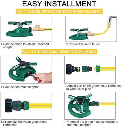 Automatic Garden Water Sprinkler, 360 Degree Rotation Irrigation System, Large Area Coverage, for Yard, Lawn, Garden - 2 Pack (Deep Green)