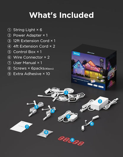 Govee Permanent Outdoor Lights Prism, 100ft with 36 Triple-Color Lighting Heads, 100+ Scene Modes, Up to 60lm for Outdoor Decor, IP68 Waterproof, Works with Alexa, Google Assistant & Matter, White