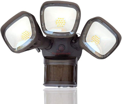 RuggedGrade 30W Turin II Series LED Security Wall Light - Motion Wall Light - 2,600 Lumens - 3000K Warm White - 240° Sensor - Square Heads - Bronze Housing - Outdoor LED Light - DLC 5.1 Premium