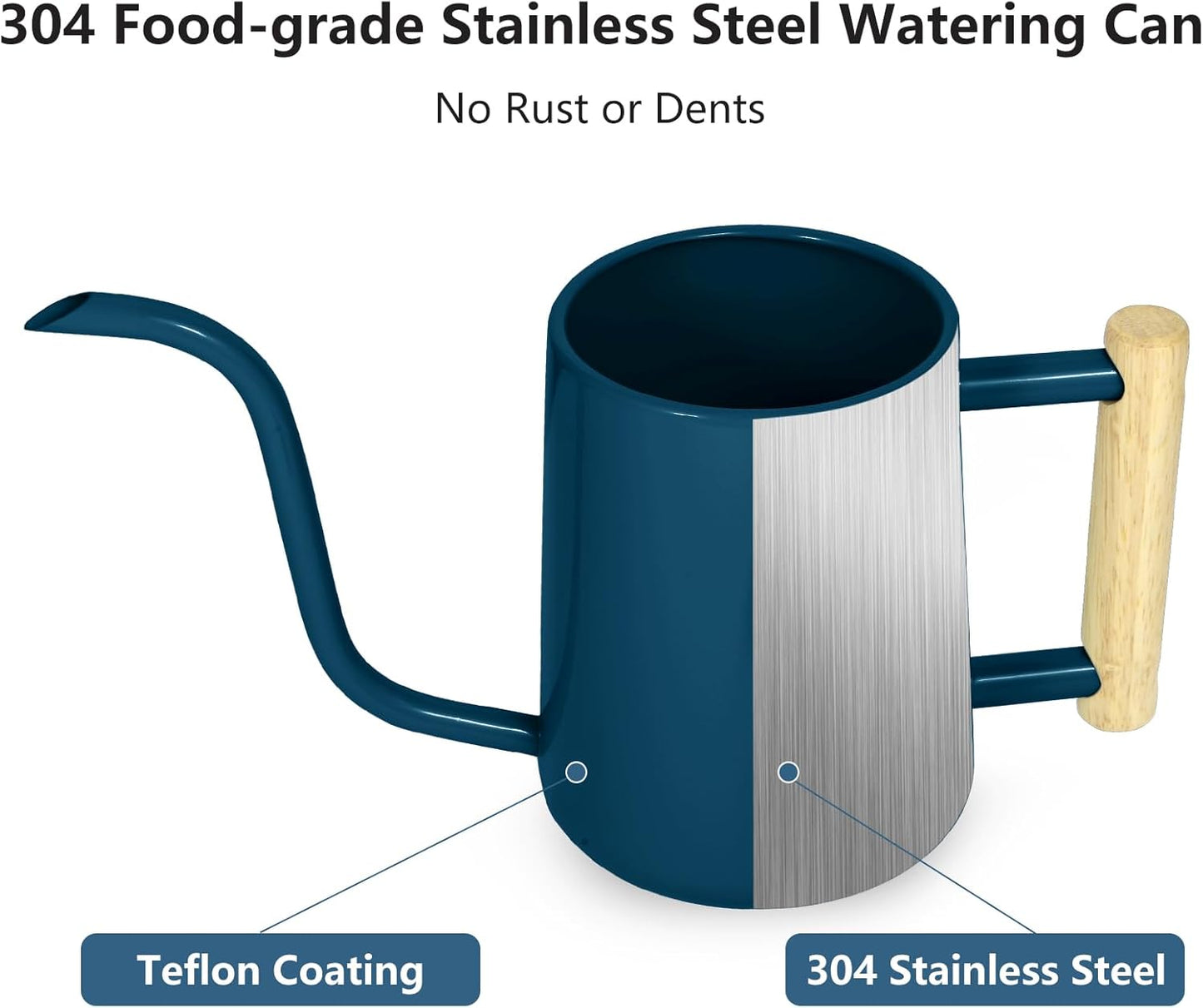 Watering Can Indoor Plants, 35 oz/1000 ml Metal Stainless Steel Watering Can Pot with Long Spout for Indoor House Plants Bonsai Outdoor Garden Flower Decorative (Dark Blue)