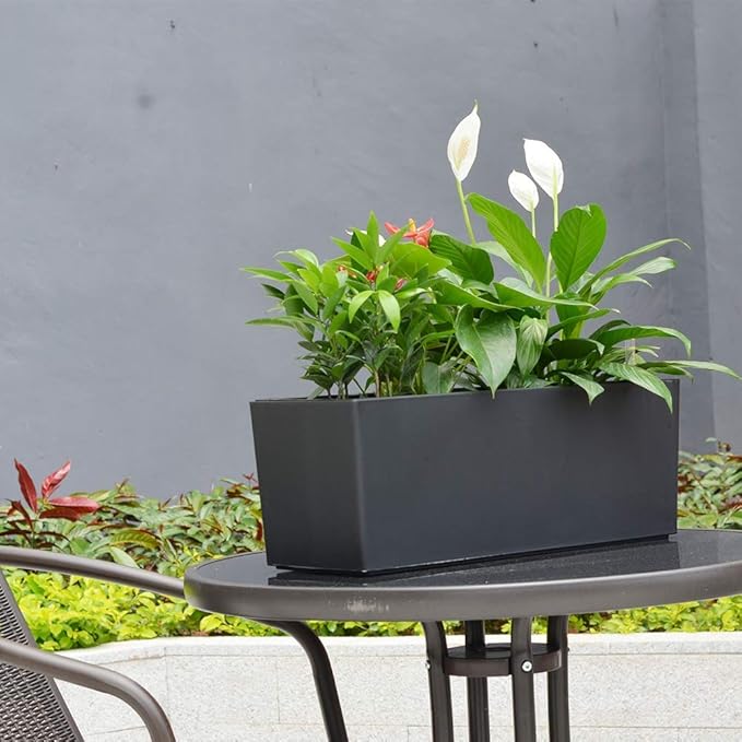 GardenBasix Self Watering Planter Pots 7.5 x 20 inch Indoor Outdoor Home Garden Herb Flower Pot for Hanging Railing Balcony Tabletop (Black,7.5''x 20'')