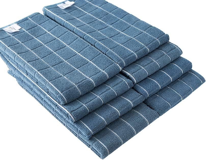 Microfiber Dish Towels - Soft, Super Absorbent and Lint Free Kitchen Towels - 8 Pack (Lattice Designed Blue Colors) - 26 x 18 Inch