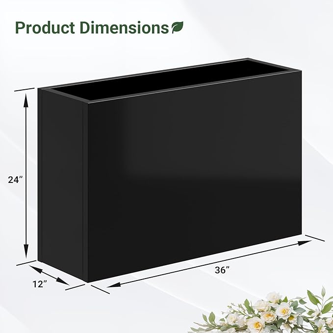 Metal Planter 36” x 12” x 24”, Heavy Duty Tall Rectangle Planter Box with Removable Insert Shelves for Porch, Garden, Patio, Yard