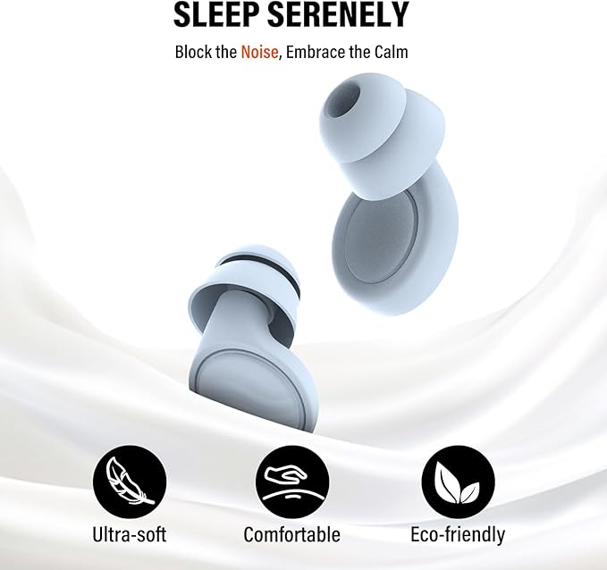 Ear Plugs for Sleeping Noise Cancelling - 35dB Reusable Ear Plugs with 7 Eartips and Carry Case - Flexible Hearing Protection - Replaceable Single/Double Eartips for Sleep, Focus, Travel, Work, Blue