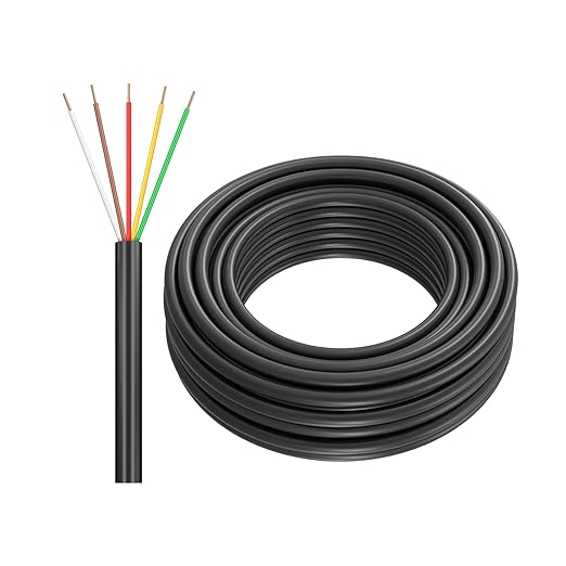 18/5 Sprinkler Wire, 150 ft, 6.3 mm, Black, PVC, Pure Copper, UV Resistant, Easy Install, Suitable for Solid Sprinkler Systems