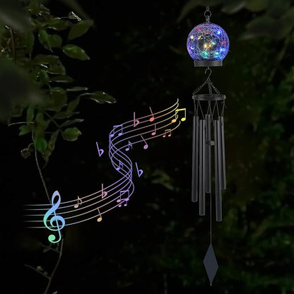Wind Chimes Outdoor Solar Lights, 42 Inch Large Sympathy Chime 15 LED Twinkle Multi Color Crackled Glass Ball Birthday Gifts for Women Decorative Hanging in Garden, Yard, Patio, Landscape