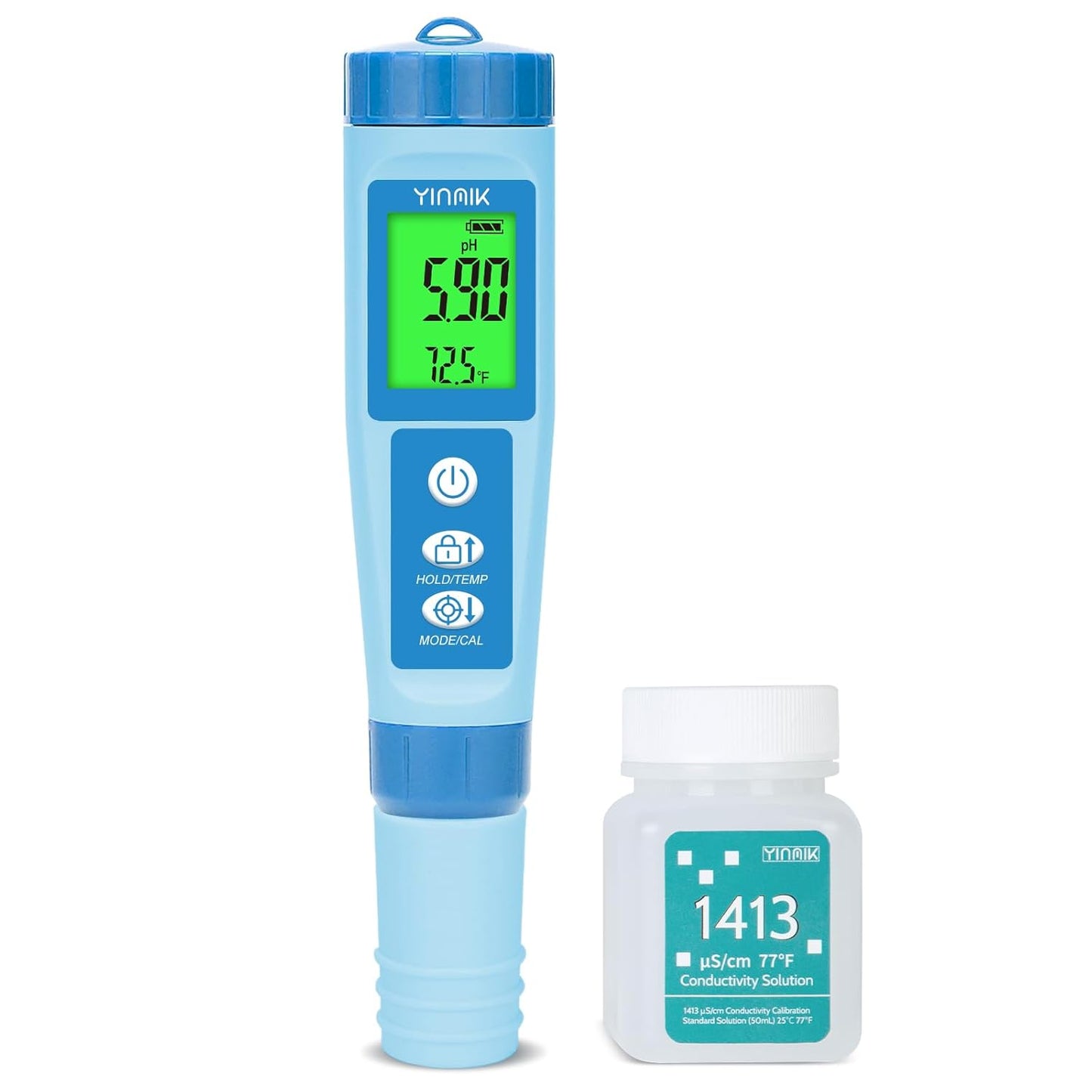 YINMIK Water pH Meter, Digital 4 in 1 pH Temp EC TDS Meter for Hydroponics, PH Conductivity PPM Tester with EC Calibration Liquid, Suit for Growing Nutrients,Reservoir Tank,DWC,Brewing,Pool, Aquarium