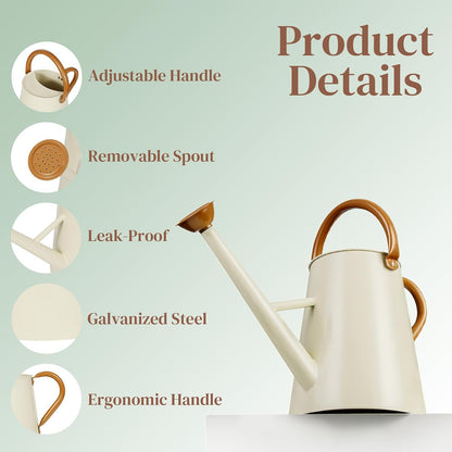 Metal Watering Can with Removable Spout, 1.5 Gallon Large Watering Cans for Plants, Galvanized Steel Gardening Water Can for Indoor & Outdoor Use, Watering Pot with Ergonomic Movable Handle(White)