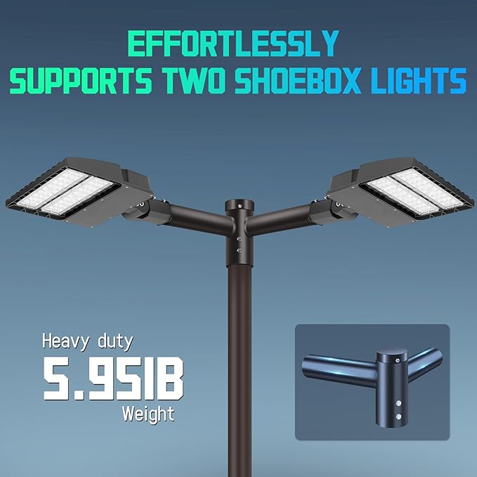 Mounting Bracket Tenon Adapter, Solid Heavy Duty Double Horizontal for Round Pole 2-3/8"0.D. Twin Spoke Extended Bracket Arm for Slip Fitter Parking Lot Light Mount Street Shoebox Lights