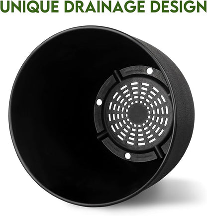 Plant Pots 8 Inch Set of 4, Flower Pots with Multi Mesh Drainage Holes, Planters for Indoor Outdoor Garden Plants and Flowers (Black)