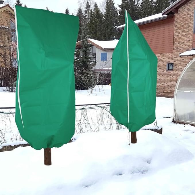 2 Pack Winter Plant Covers with Zipper & Drawstring, 31.5"×47.2" Frost Protection Bags for Outdoor Potted Plants, Trees & Shrubs - Reusable Freeze Protection Jackets