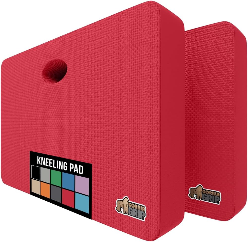 GORILLA GRIP Extra Thick Patent Pending Garden Kneeling Pad, 17.5 x 11 Inch Supportive Soft Foam Knee Cushioning for Gardening, Water Resistant, Bathing Baby, Working Supplies Lightweight, 2 Pack Red