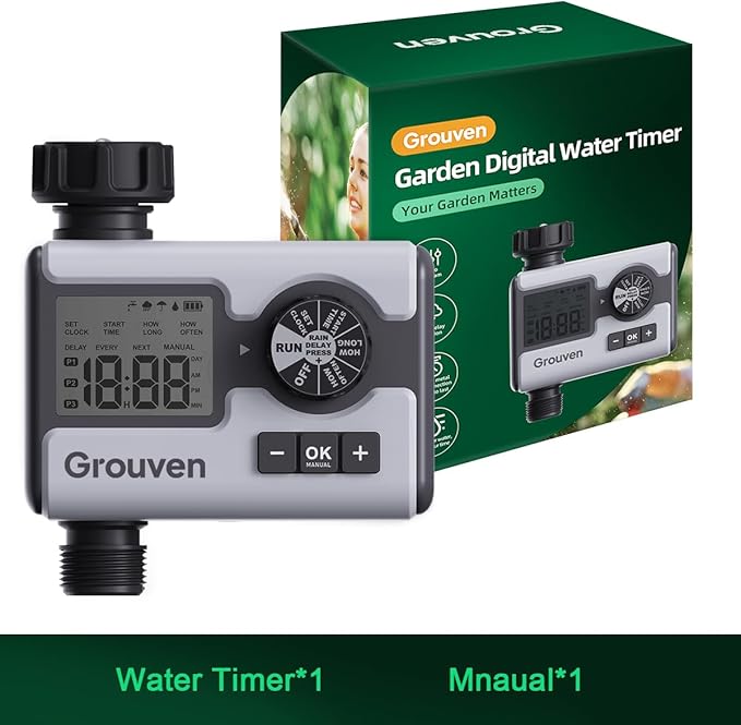 Programmable Garden Sprinkler Timer – Digital Hose Faucet Watering Controller with Brass Inlet, Rain Delay & Manual Mode – Automatic Irrigation System for Lawn & Outdoor Plants