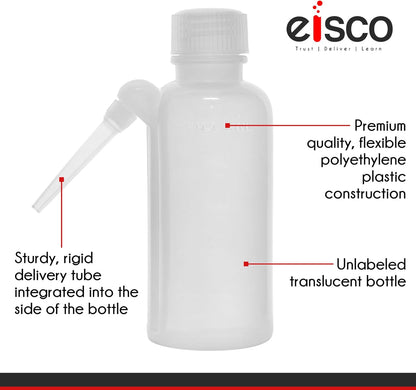 EISCO Wash Bottle, 500ml - Polyethylene - Translucent, Unbreakable - Screw Cap with Down Spout for Dispensing Liquid Labs (Pack of 3)