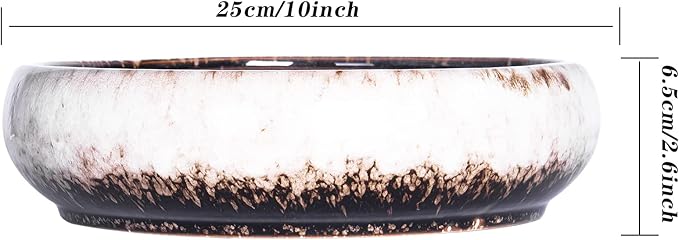 ARTKETTY Succulent Pots - 10 Inch Large Ceramic Bonsai Pots with Drainage Stand for Indoor Plants Shallow Planters Decorative Cactus Flower Plant Container Bowl