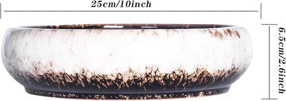 ARTKETTY Succulent Pots - 10 Inch Large Ceramic Bonsai Pots with Drainage Stand for Indoor Plants Shallow Planters Decorative Cactus Flower Plant Container Bowl