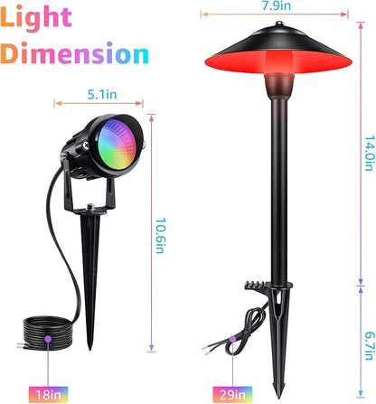 SUNVIE RGBW Landscape Lighting Kit 12V Low Voltage Landscape Lighting with Connectors, Color Changing Low Voltage Pathway Lights Wired with Spotlights Waterproof for Holiday Patio Garden Yard,12 Pack