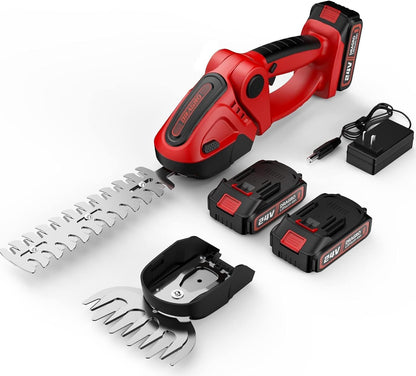 24V Cordless Grass Shears, 2200RPM 2-in-1 Handheld Electric Grass Cutter/Shrubbery Trimmers, Mini Shrub Trimmer Battery Operated Hedge Trimmer with 2Pcs 2.0Ah Batteries and Charger Included