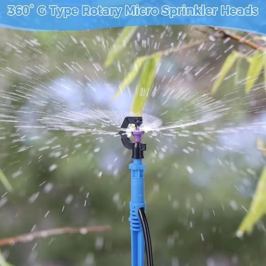 Drip Irrigation System Kit - Automatic Garden Watering System with G-Type 360° Rotating Micro Sprinkler Heads & 50FT 8/11mm & 33FT 4/6mm Irrigation Tubing for Garden, Lawn, Greenhouse, Yard, Plant